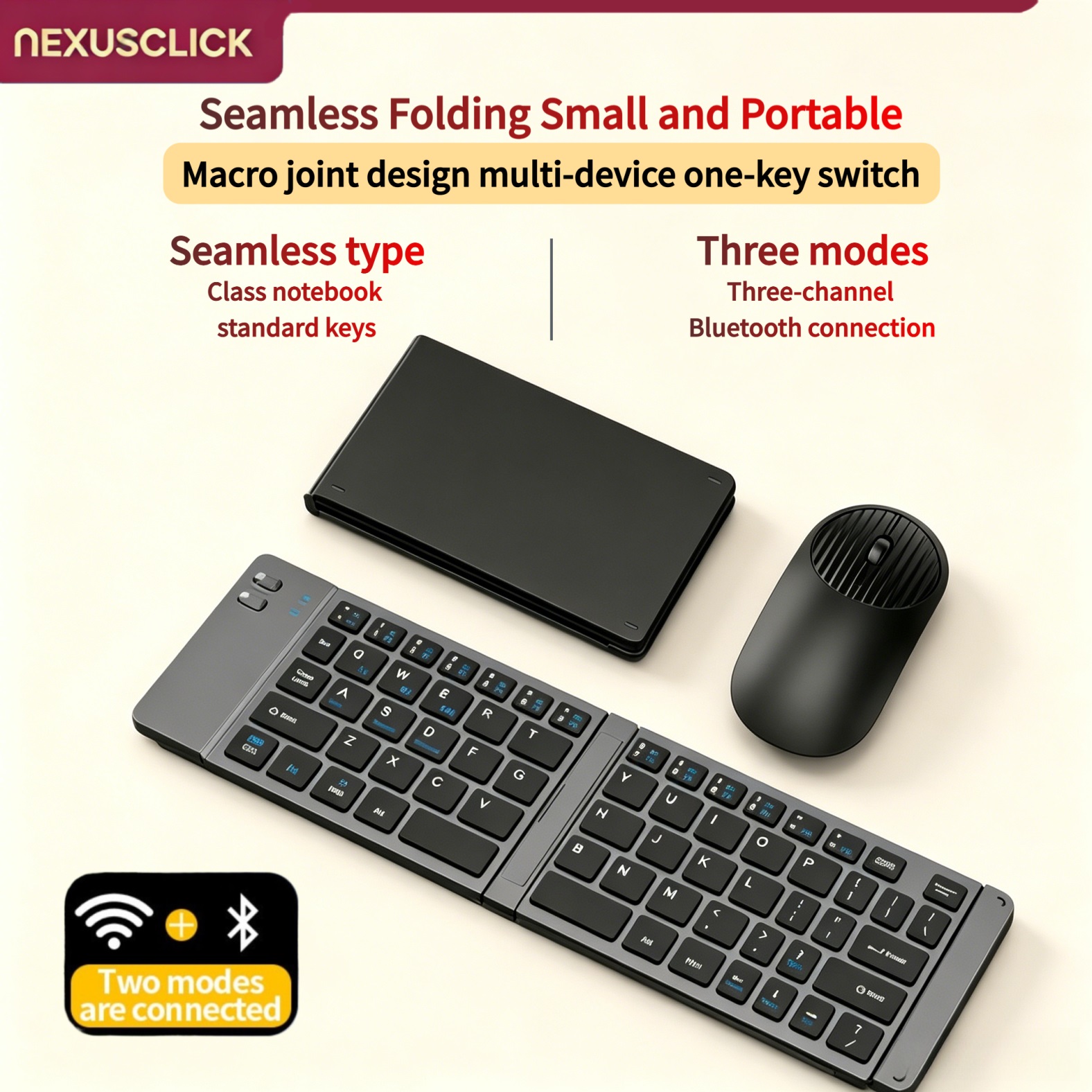 Gaming Keyboard And Mouse Combo Wireless - NexusClick 新しいミニワイヤレス Bluetooth キーボードマウスセット、充電式折りたたみ式ポータブルコンボ PC Mac