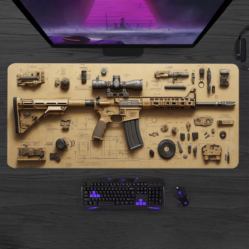 Gaming Keyboard And Mouse - 部品分解可能なソフトゲーミングマウスパッド、大型キーボードパッド、滑り止めテーブルマット付きキーボード用地形図マウスパッド