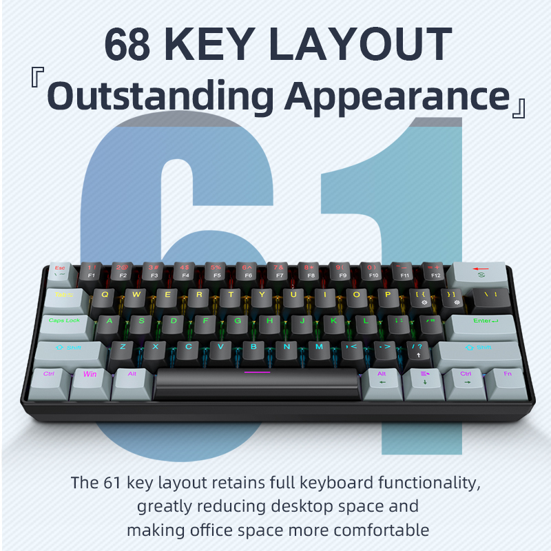 Gaming Keyboard And Mouse For Xbox - APAYADO K61 ミニメカニカルキーボード、有線、61 キー、ファントム RGB、ブラック/ホワイトレッド/ブルーメカニカルスイッチゲーム用、60% ポータブル