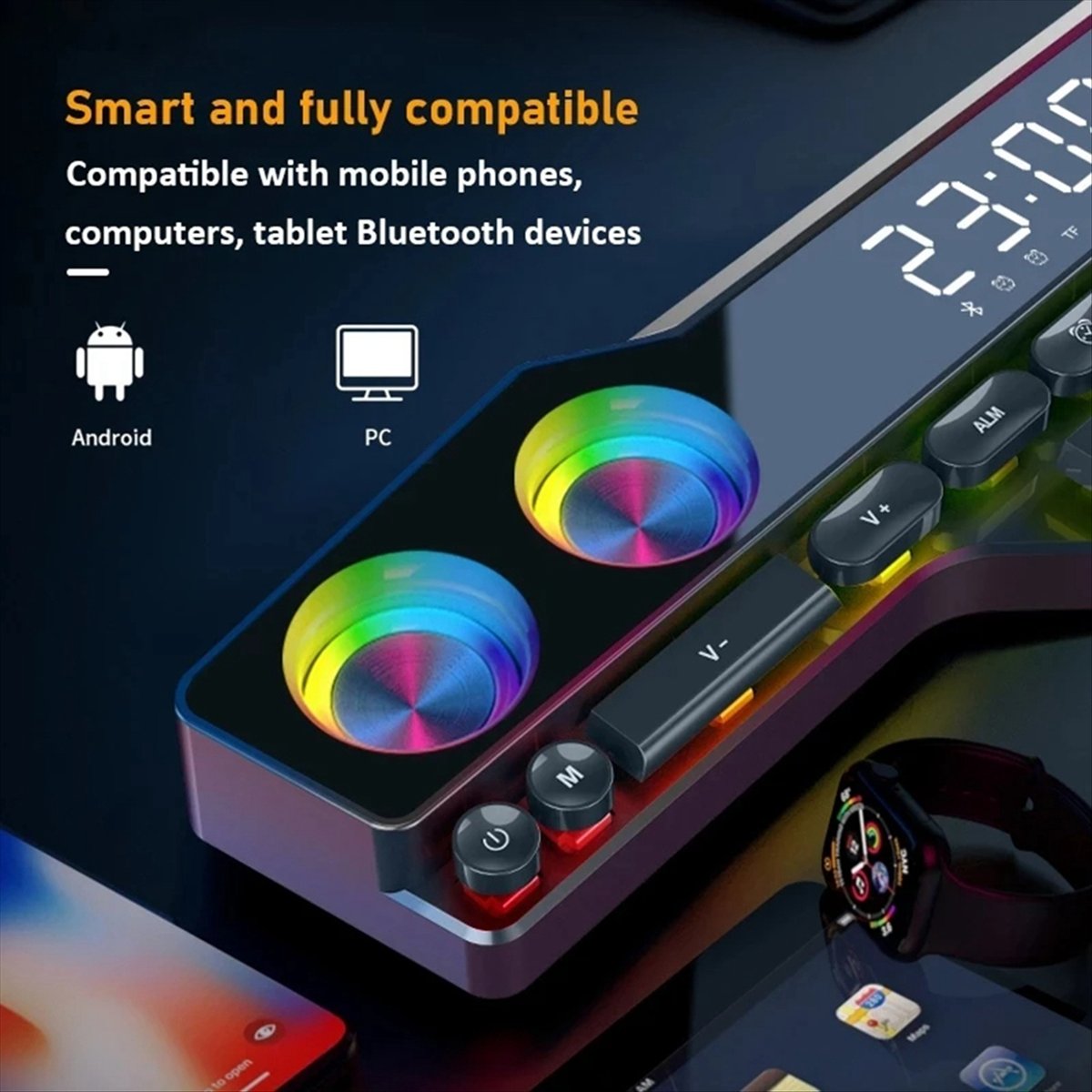 Gaming Keyboard Bluetooth - DTC5 V18 ダズルカラースピーカー ホームデスクトップコンピューターゲーム用 大音量LEDカラーライト ゲーミングキーボード