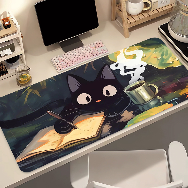 Keyboard Gaming Black - かわいい黒猫シリコンソフトゲーミングマウスパッド大型キーボードパッド地形マウスパッドキーボード用滑り止めテーブルマット付き