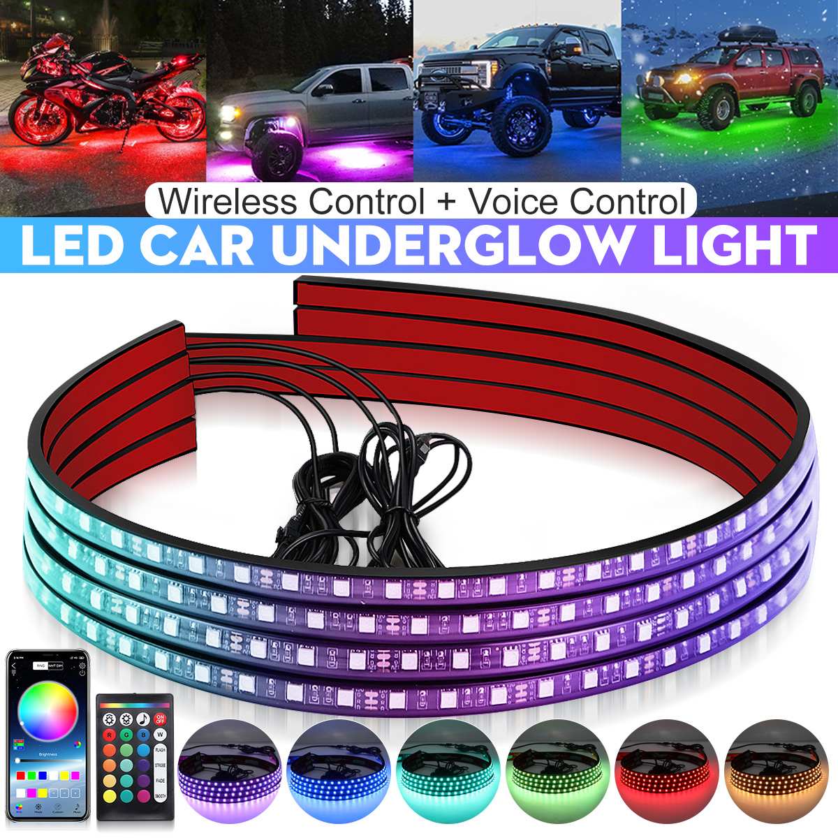 Rgb Underglow Strip - 車の装飾用の柔軟なアンダーグローストリップライト,RGBネオンライト,アンビエントアンビエントランプ