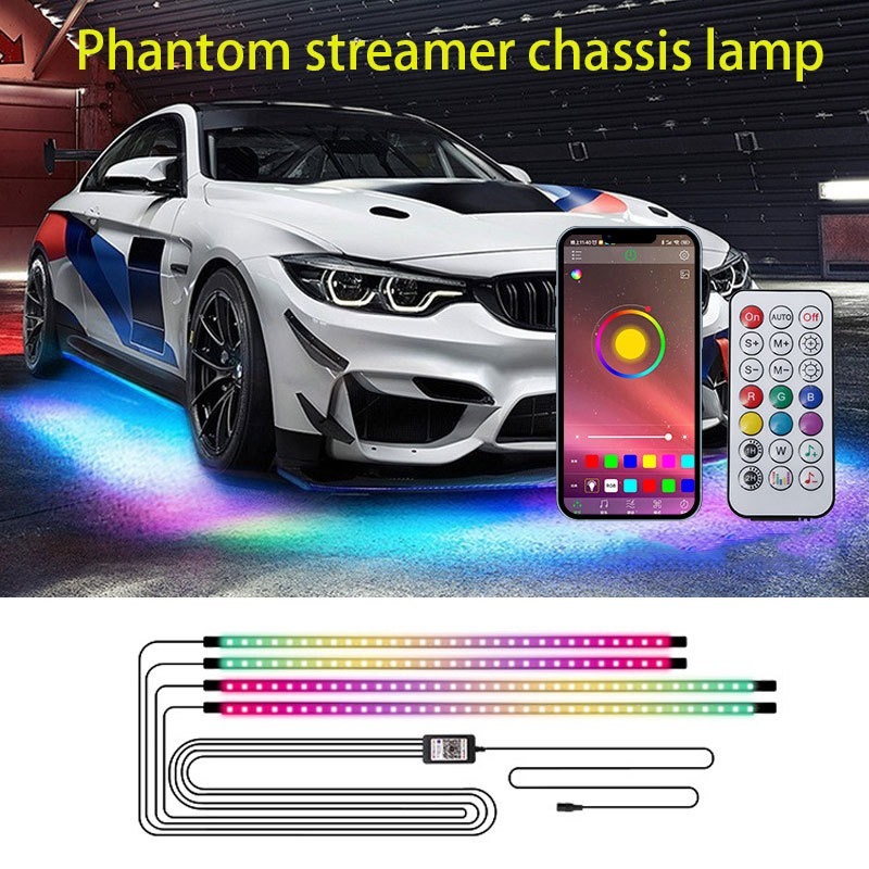 Rgb Underglow Strip - 4in1 車用フレキシブルアンダーグローストリップライト LEDアンダーボディリモートAPPコントロールRGBネオンライト雰囲気ランプ 車内装飾用 12V