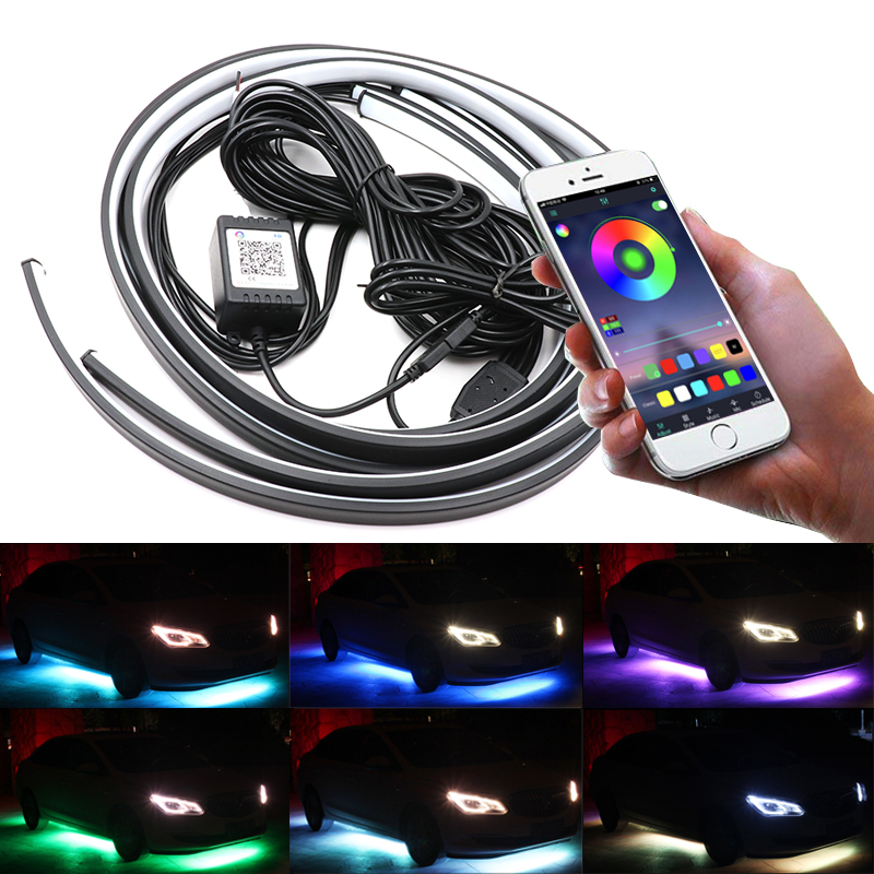Rgb Underglow Strip - Niscarda 4個12v IP65アプリ制御rgb ledストリップ下車60 90 120センチメートルチューブunderglow足回り系ネオンライトキット