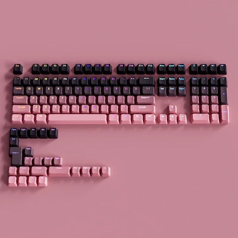 Gaming Keyboard Wireless - カスタムRGBバックライトキーキャップ130キー グラデーションラッキーレッド OEMプロファイル ダブルショットPBT MXスイッチ対応 ゲーミングキーボードアクセサリー