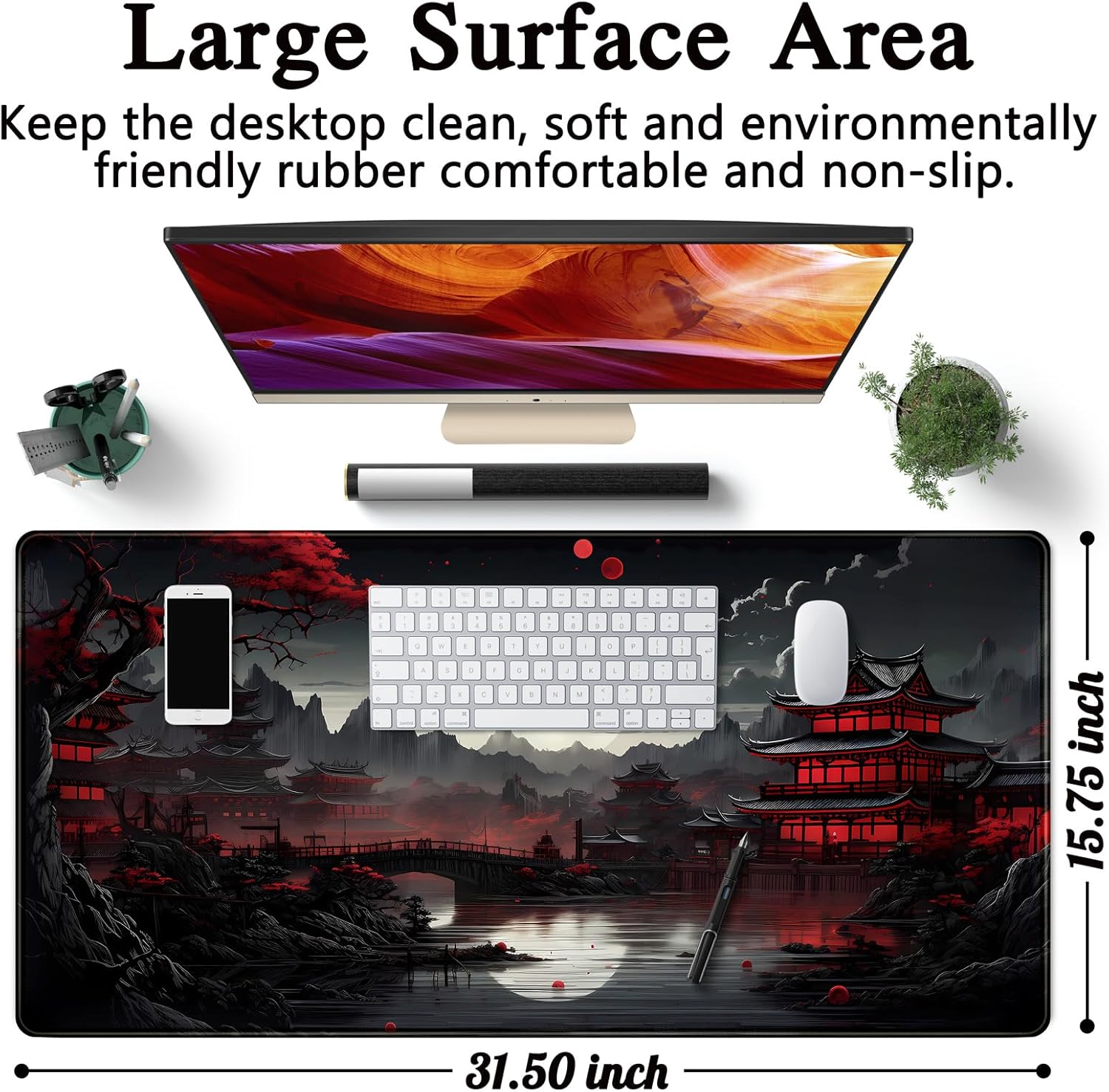 日本のデスクマット川辺満月デスクパッド大型マウスパッドゲーム - Gaming Keyboard And Mouse のレビューと価格