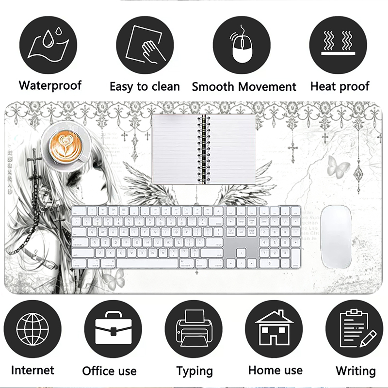 レザーマウスパッド黒白アニメ美学エンジェルガールマウスパッド - Keyboard Gaming Black のレビューと価格